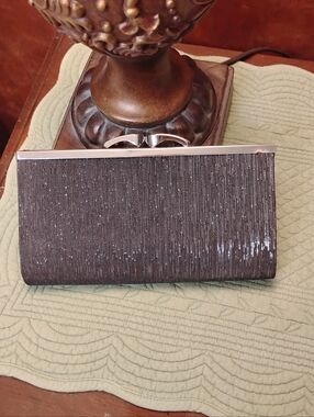 Glitter Black Evening Clutch with Silver Trim